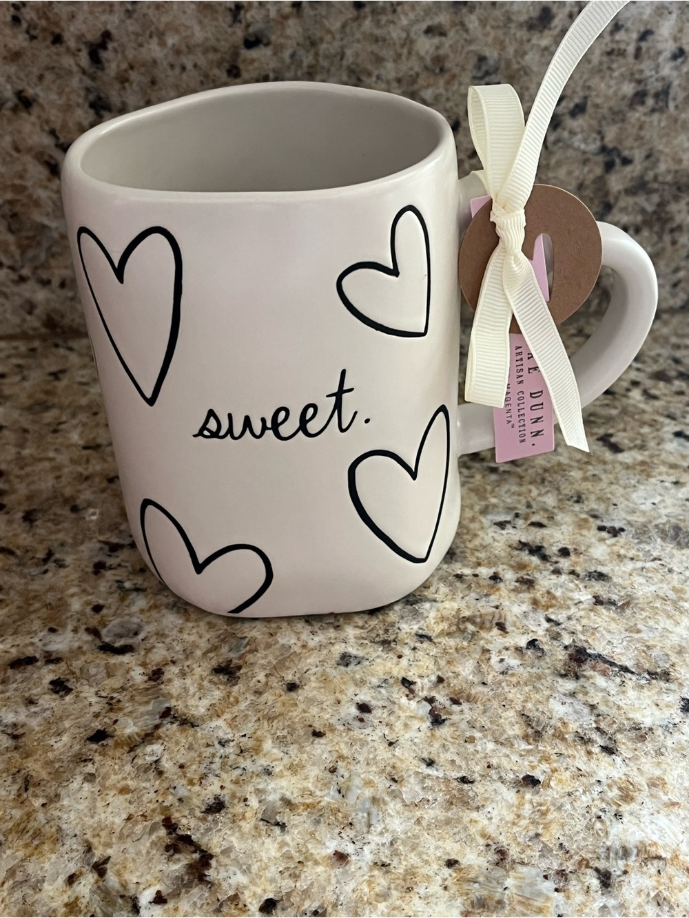 Rae Dunn Ceramic Sweet Mug with Black Heart Design Valentines